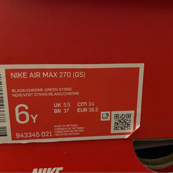 Nike Air Max 270 black and green - Size 6Y/ Women’s 7.5 - Picture 8 of 9